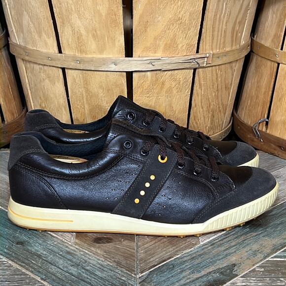 Ecco Golf Street 10 Brown Leather Water Resistant Spikeless Golf Shoes Mens 11 - Picture 1 of 11